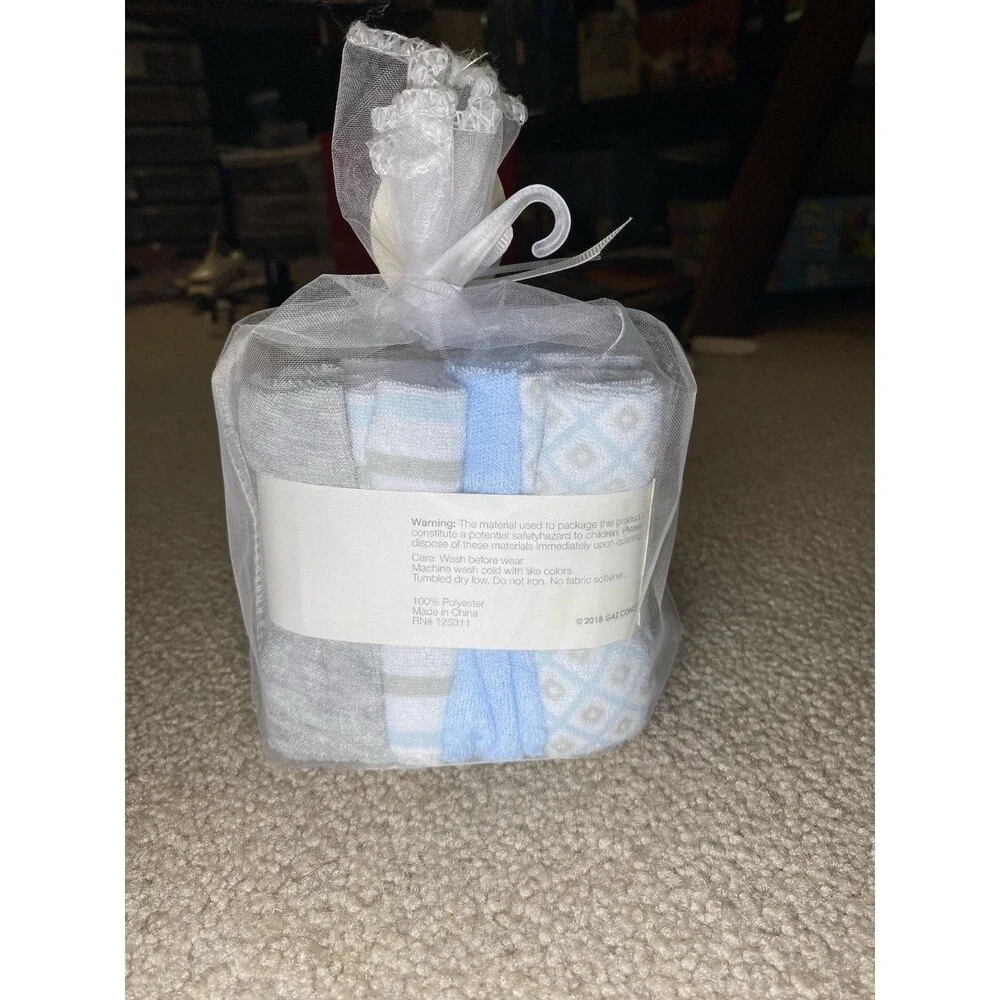New Baby Kiss 24 Pack Baby Washcloths 9x9 Blue Gray Striped Geometric
